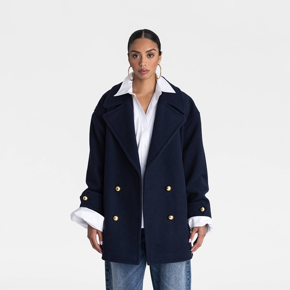 KBB by KAHLANA x Target Women's L / Large The Pea Coat Navy Blue Melton Wool New - Picture 1 of 7